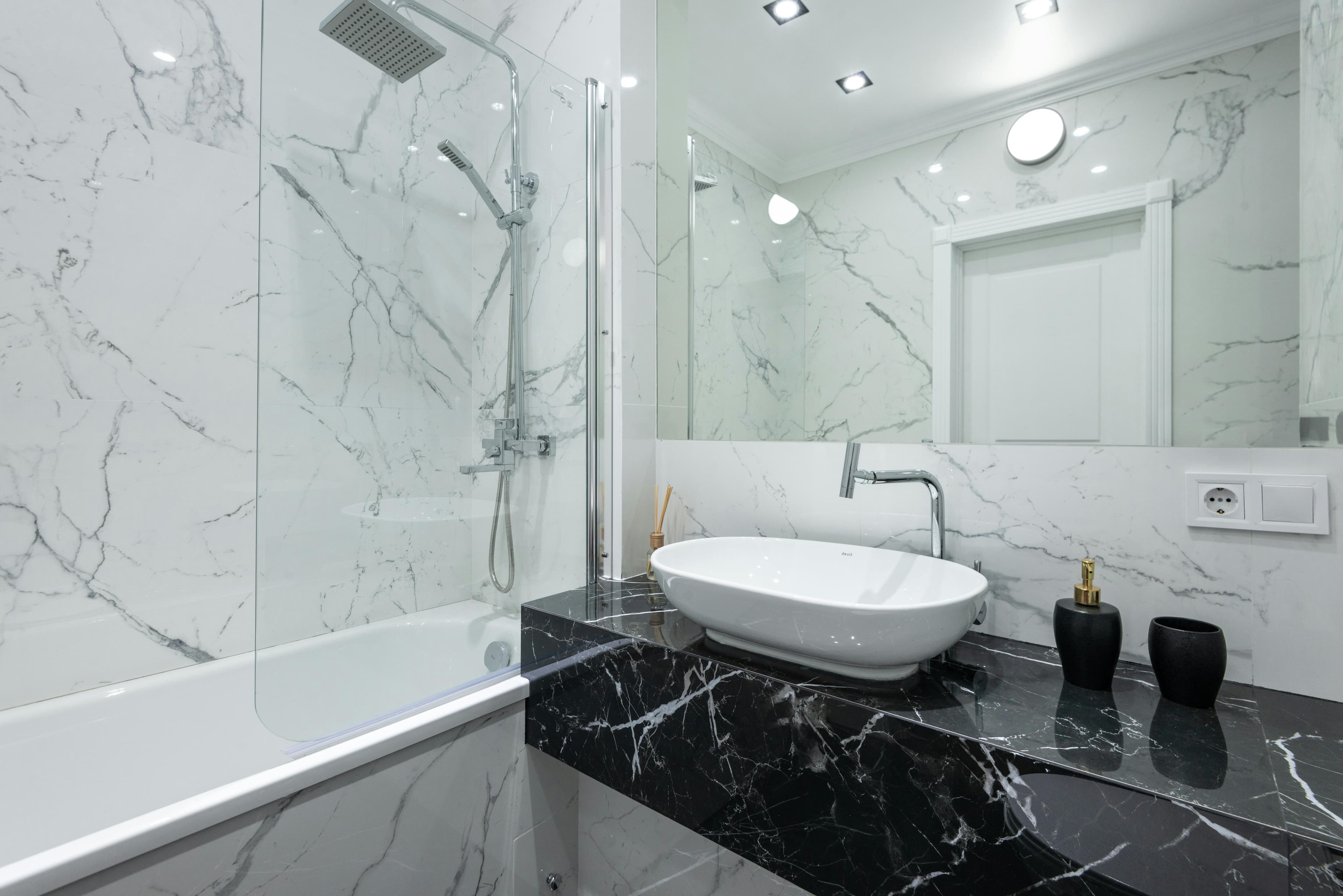 Marble-topped vanity from a Red Bridge Construction bathroom remodel