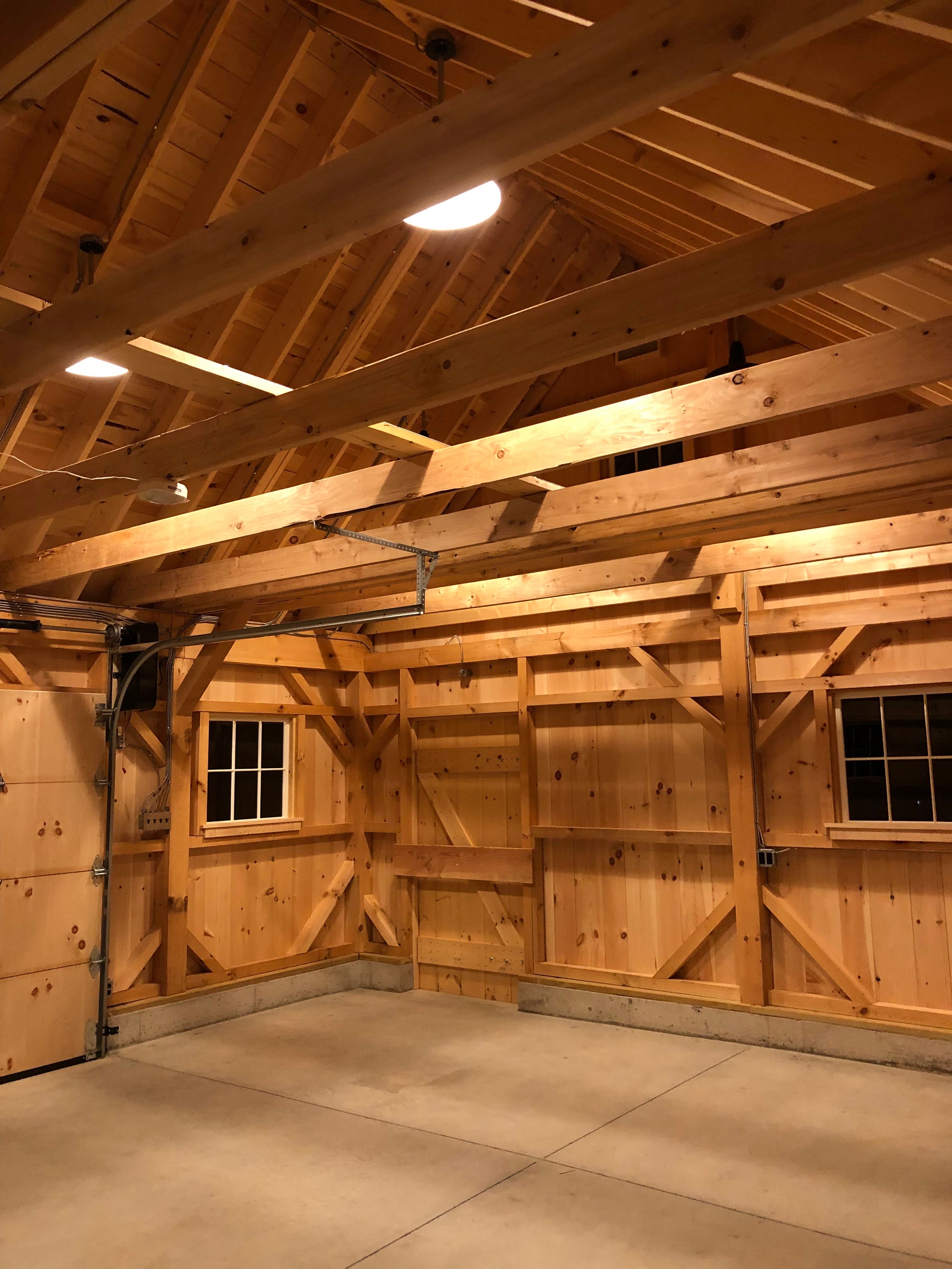 Interior of detached garage after closed-cell spray foam insulation install.